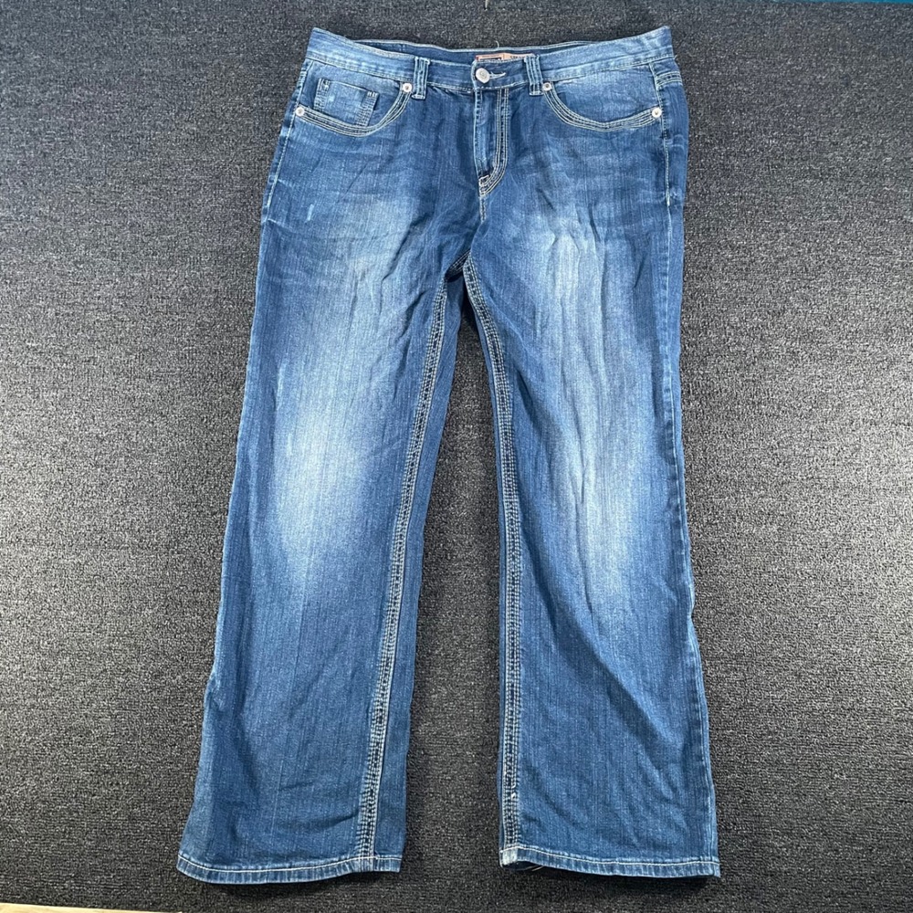 Seven 7 Straight Fit Jeans Mens 36x32 Blue Good Medium Wash Stretch Denim Wide